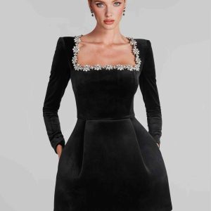 Square Neck Elegant Mini Dress